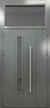 Металлическая полуторастворчатая дверь в подъезд с остекленной фрамугой, электромагнитным замком и длинной ручкой (серое полимерное напыление)