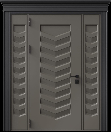 Входная термодверь с металлофиленкой, вставками по бокам, карнизом и порошковым напылением RAL 7022 (тип №8) Входная термодверь с металлофиленкой, вставками по бокам, карнизом и порошковым напылением RAL 7022 (тип №8)