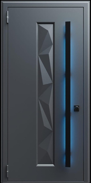 Входная термодверь с металлофиленкой, длинной ручкой с подсветкой и порошковым покрытием RAL 7021 (тип №7) Входная термодверь с металлофиленкой, длинной ручкой с подсветкой и порошковым покрытием RAL 7021 (тип №7)