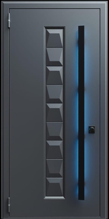 Входная термодверь с металлофиленкой, длинной ручкой с подсветкой и порошковым покрытием RAL 7021 (тип №8) Входная термодверь с металлофиленкой, длинной ручкой с подсветкой и порошковым покрытием RAL 7021 (тип №8)