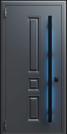 Входная термодверь с металлофиленкой, длинной ручкой с подсветкой и порошковым покрытием RAL 7021 (тип №12) Входная термодверь с металлофиленкой, длинной ручкой с подсветкой и порошковым покрытием RAL 7021 (тип №12)